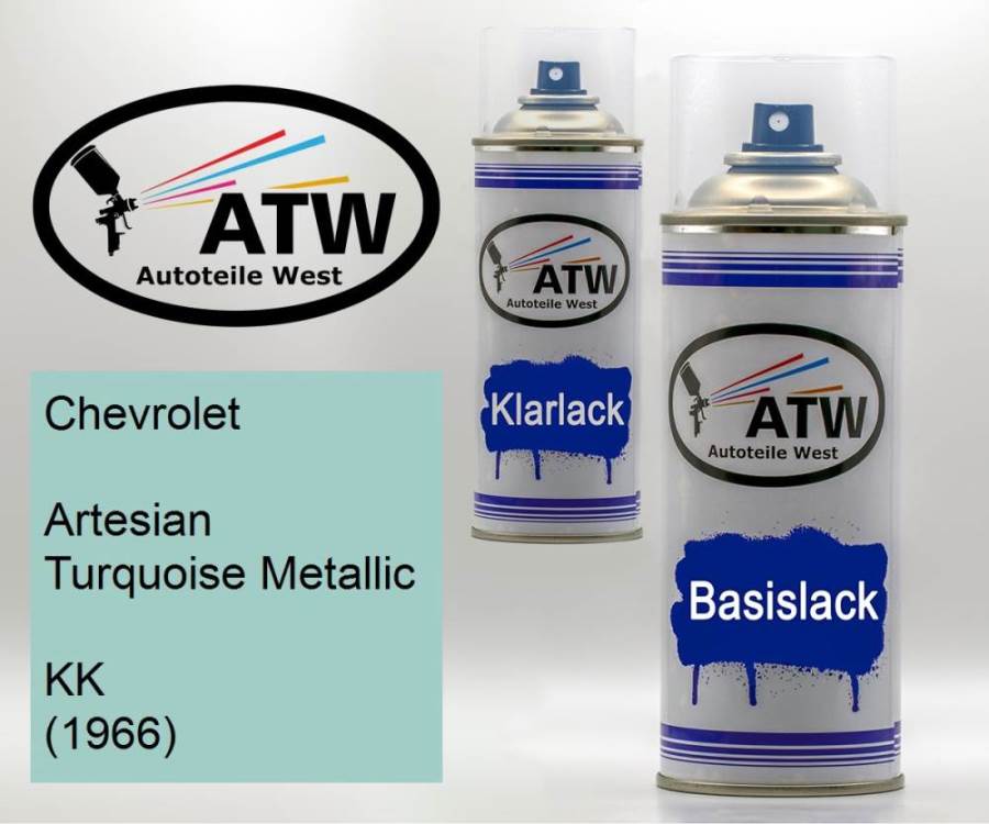 Chevrolet, Artesian Turquoise Metallic, KK (1966): 400ml Sprühdose + 400ml Klarlack - Set, von ATW Autoteile West.